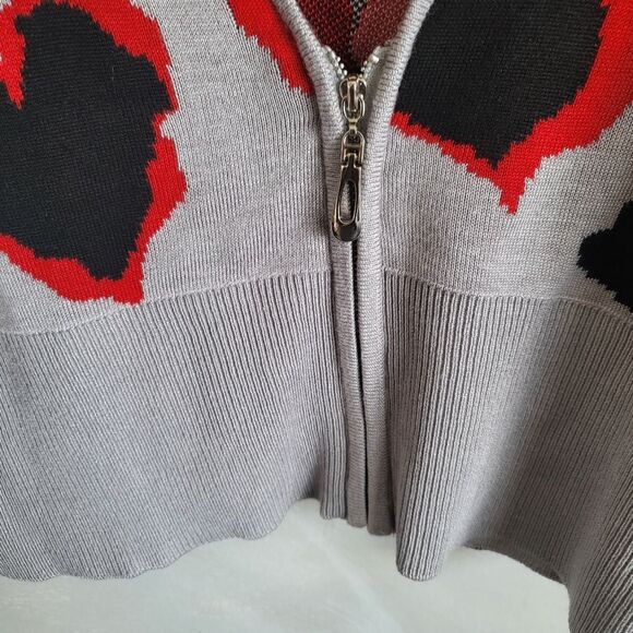 Ashley Stewart Hearts Zip Cardigan Gray Black Red Size 12 NWOT - Picture 5 of 6